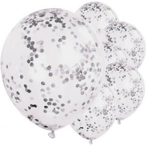 Konfettiballon - Slv - 6 stk.
