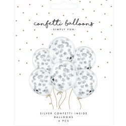 Konfettiballon - Slv Stjerner - 6 stk.