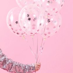 Konfettiballon - Slv Stjerner - 6 stk.