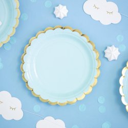 Tallerken - Lysebl med guldkant - 18 cm