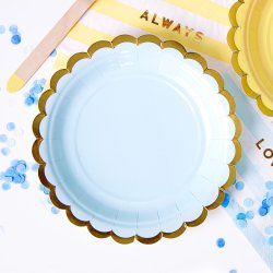 Tallerken - Lysebl med guldkant - 18 cm