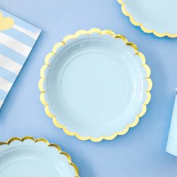 Tallerken - Lysebl med guldkant - 18 cm