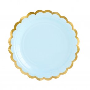 Tallerken - Lysebl med guldkant - 18 cm
