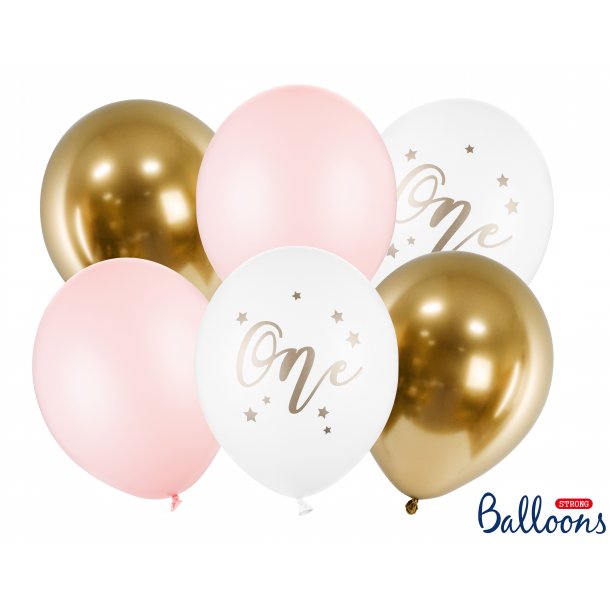 Balloner - Lyserd - ONE - Mix - 6 stk.