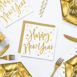 Servietter - Happy New Year - Hvid og Guld