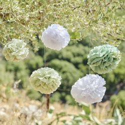 Pompon - Salviegrn/hvid mix - 5 stk.