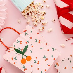 Popcorn boks - Lysebl med guldstribe - 6 stk.