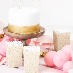 Popcorn boks - Cremefarvet med guldprikker - 6 stk.