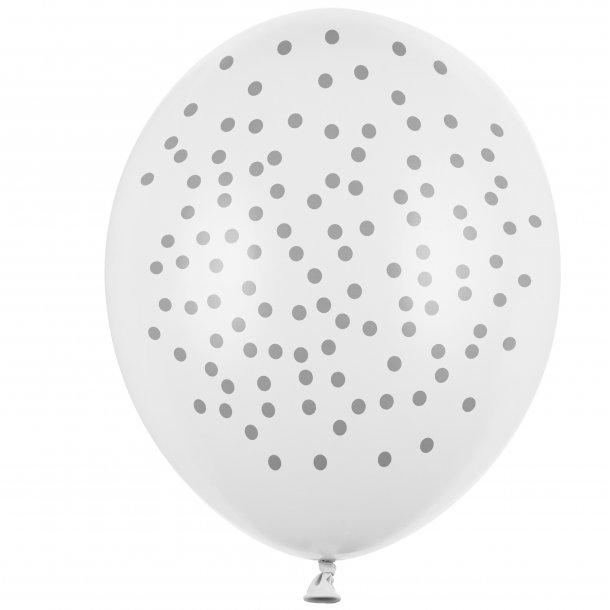 Balloner - Hvid med guldprikker  - 6 stk.