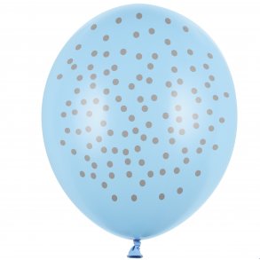 Balloner - Lysebl med slvprikker - 6 stk.