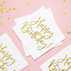 Servietter - Happy Birthday - Guld