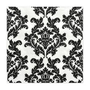 Servietter - Hvid med sorte ornamenter 33x33 cm