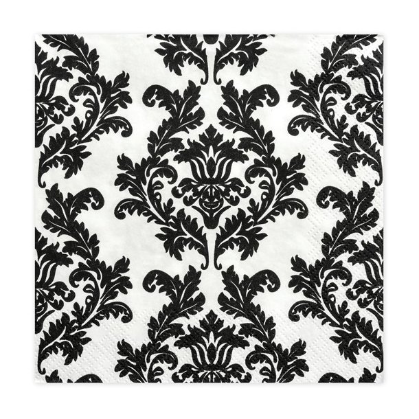 Servietter - Hvid med sorte ornamenter 33x33 cm