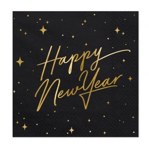 Servietter - Happy New Year - Sort og Guld