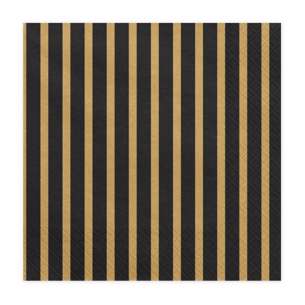 Servietter - Sort og guld stribet 33x33 cm