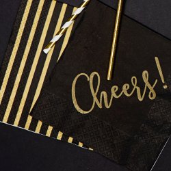 Servietter - Sort og guld stribet 33x33 cm