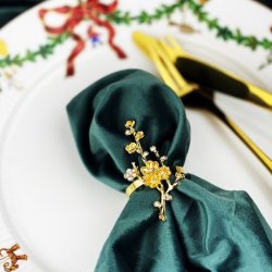 Servietring - Blomstergren med krystaller - Guld