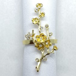 Servietring - Blomstergren med krystaller - Guld