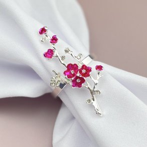 Servietring - Blomstergren med krystaller - Slv