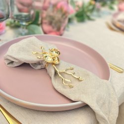 Servietring - Gren med orkid - Guld