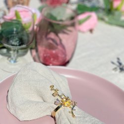 Servietring - Blomstergren med krystaller - Guld