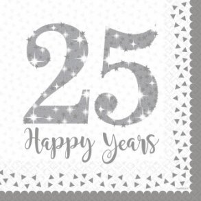 Servietter - 25 HAPPY YEARS - 33x33 cm