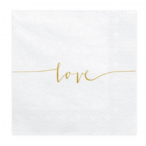 Servietter - Love - Guld - 33x33 cm