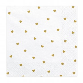Servietter - Hvid med hjerter - Guld - 33x33 cm