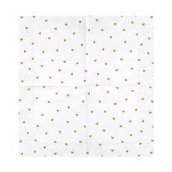 Servietter - Hvid med hjerter - Guld - 33x33 cm