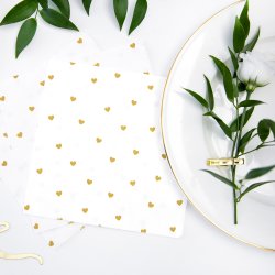 Servietter - Hvid med hjerter - Guld - 33x33 cm
