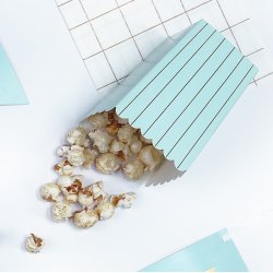 Popcorn boks - Lysebl med guldstribe - 6 stk.