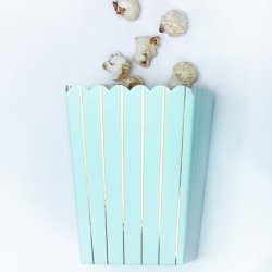 Popcorn boks - Lysebl med guldstribe - 6 stk.