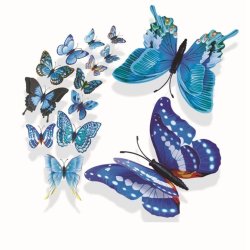 Sommerfugle i 3D med magnet/sticker til dekoration - 12 stk. - Bl
