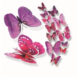 Sommerfugle i 3D med magnet/sticker til dekoration - 12 stk. - Lilla