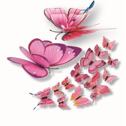 Sommerfugle i 3D med magnet/sticker til dekoration - 12 stk. - Lyserd