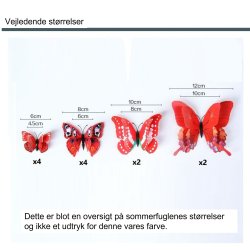 Sommerfugle i 3D med magnet/sticker til dekoration - 12 stk. - Lilla