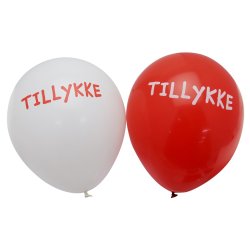 Balloner - TILLYKKE - Rd og hvid