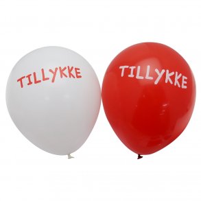 Balloner - TILLYKKE - Rd og hvid